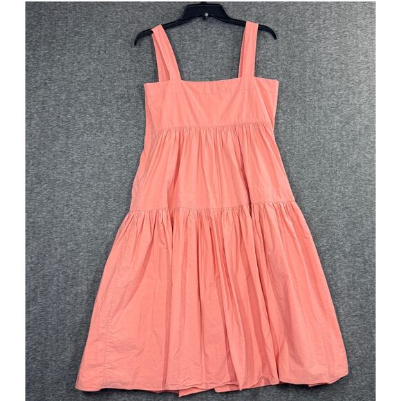 THREE GRACES LONDON Cosette Tiered Cotton-poplin Midi Dress Coral Pink size 12 - Picture 2 of 6